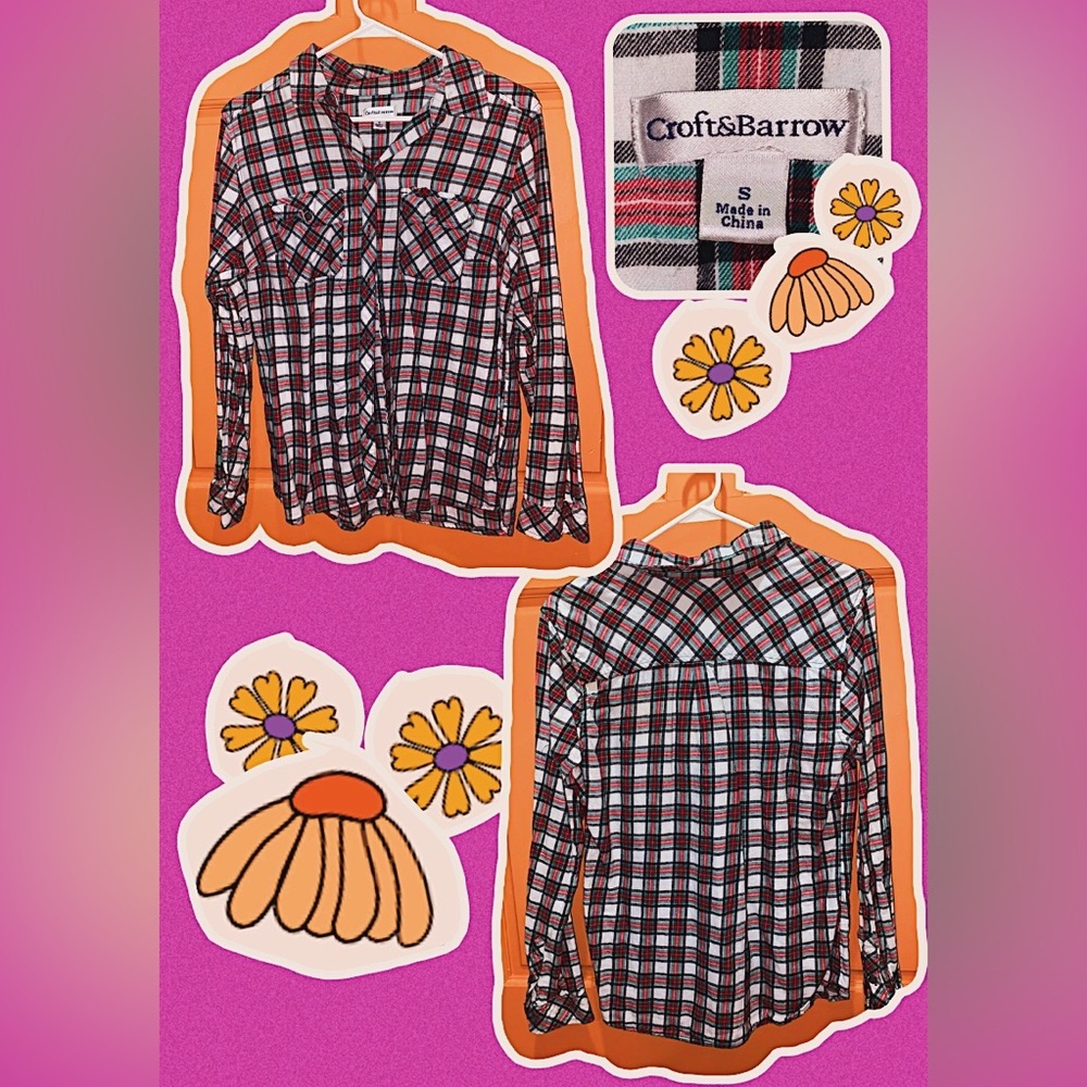 FALL ESSENTIAL! Green and red plaid print button up flannel